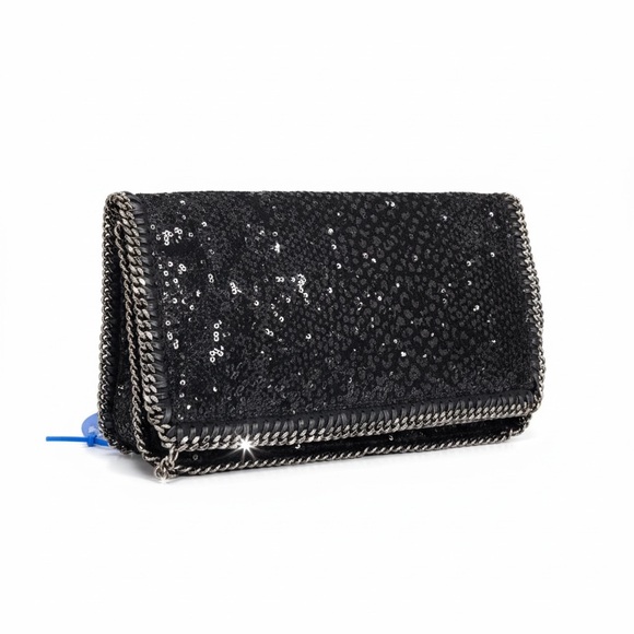 Stella McCartney Handbags - Stella McCartney Falabella Fold-Over Clutch – Black Shimmer | Like New. COA